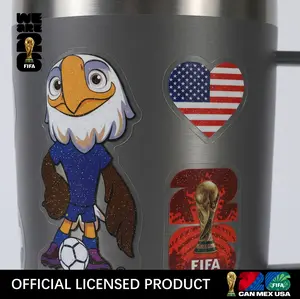 FIFA Glitter Stickers for Water Bottles, Scrapbooks, Cups & Photos, 2026 World Cup Mascot Soccer Decals for Kids, Boys, Girls, DIY Crafts, FIFA Official Licensed Product