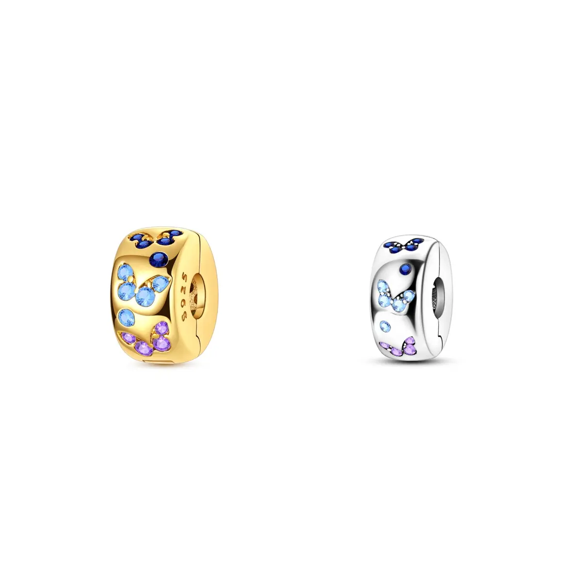 MULA 925 Silver-plated and 18K Gold Plated Colorful Butterfly Clip Pendant with Sparkling CZ - Compatible with Pandora Bracelets - Great Spring/Summer Gift for Women, Mom, Daughter, Best Friend, Cubic Zirconias