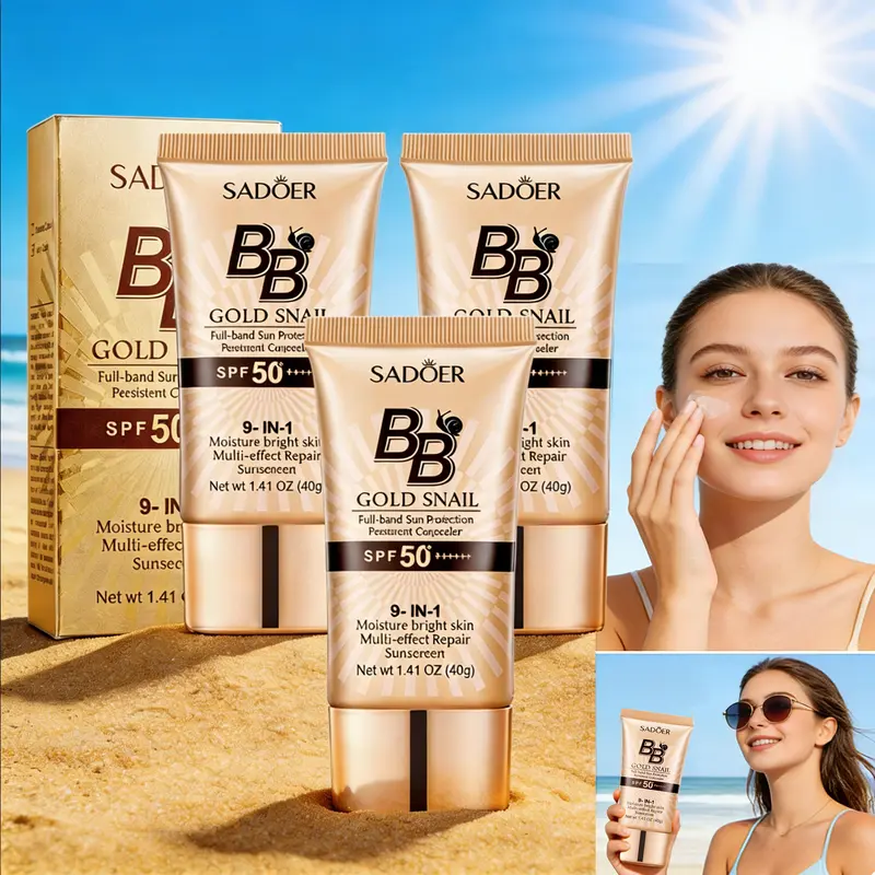 3PCS Snail BB Cream Regular Edition - High-Coverage, Waterproof, Matte Finish, Moisturizing, Hydrating, Oil Control, Color Correcting Sunscreen Primer with SPF, Refreshing Non-Greasy Cosmetic for Adults, Ideal for Makeup Beginners, Beauty Gift, Hydrate, L