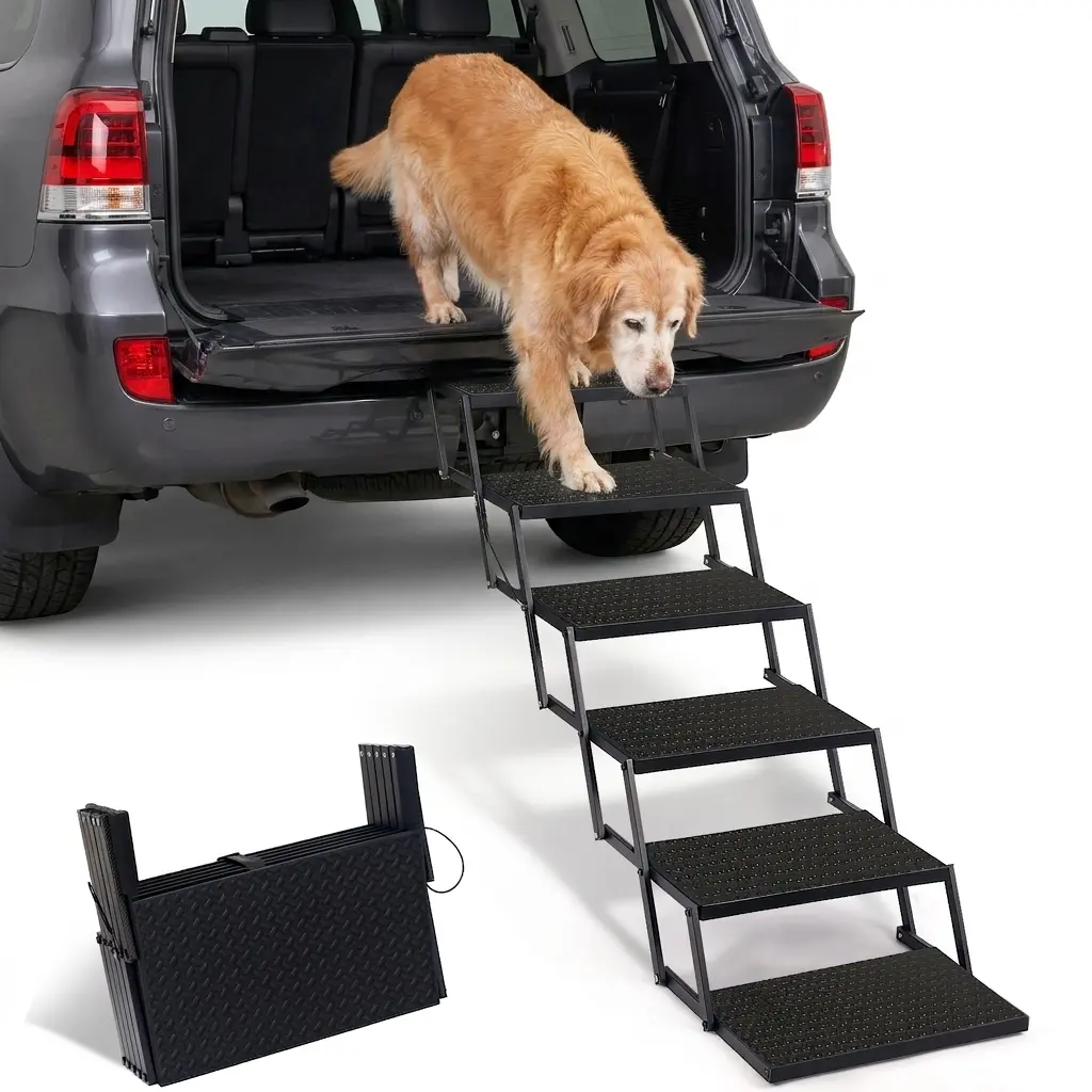 Foldable Pet Ramp for Cars, SUVs, Trucks, Portable Dog Stairs with Non-Slip Surface & Reinforced Design, Lightweight, 5-6 Steps, Sturdy Support Up to 200lbs, Suitable for Small to Large Dogs, Cats, TikTokShopHolidayHaul