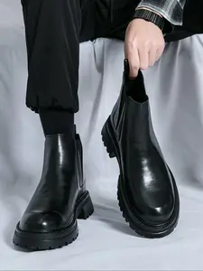 Men's Thick Sole Chelsea Boots, Simple Fashion Classic Comfortable Slip-On, Versatile High-Heeled Shoes for All Seasons