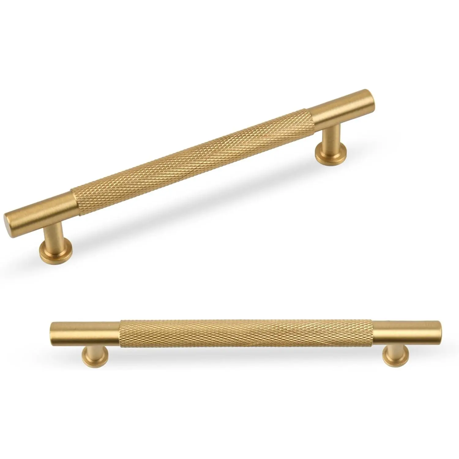 5-Pack Golden Brushed Solid Brass Cabinet Handles - Easy-to-Install 5in Modern Reticulation Hardware for Kitchen Drawers, Living Room Cupboards