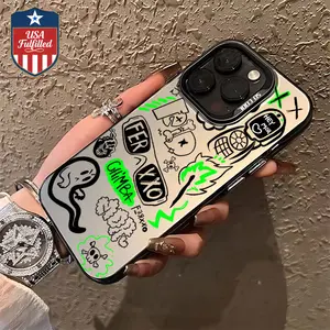 For iPhone 17/16/15/14/13/12/11 Pro Max/Pro/Plus/Air Case - Cool Graffiti Art Neon Green TPU Shockproof Streetwear Phone Shell