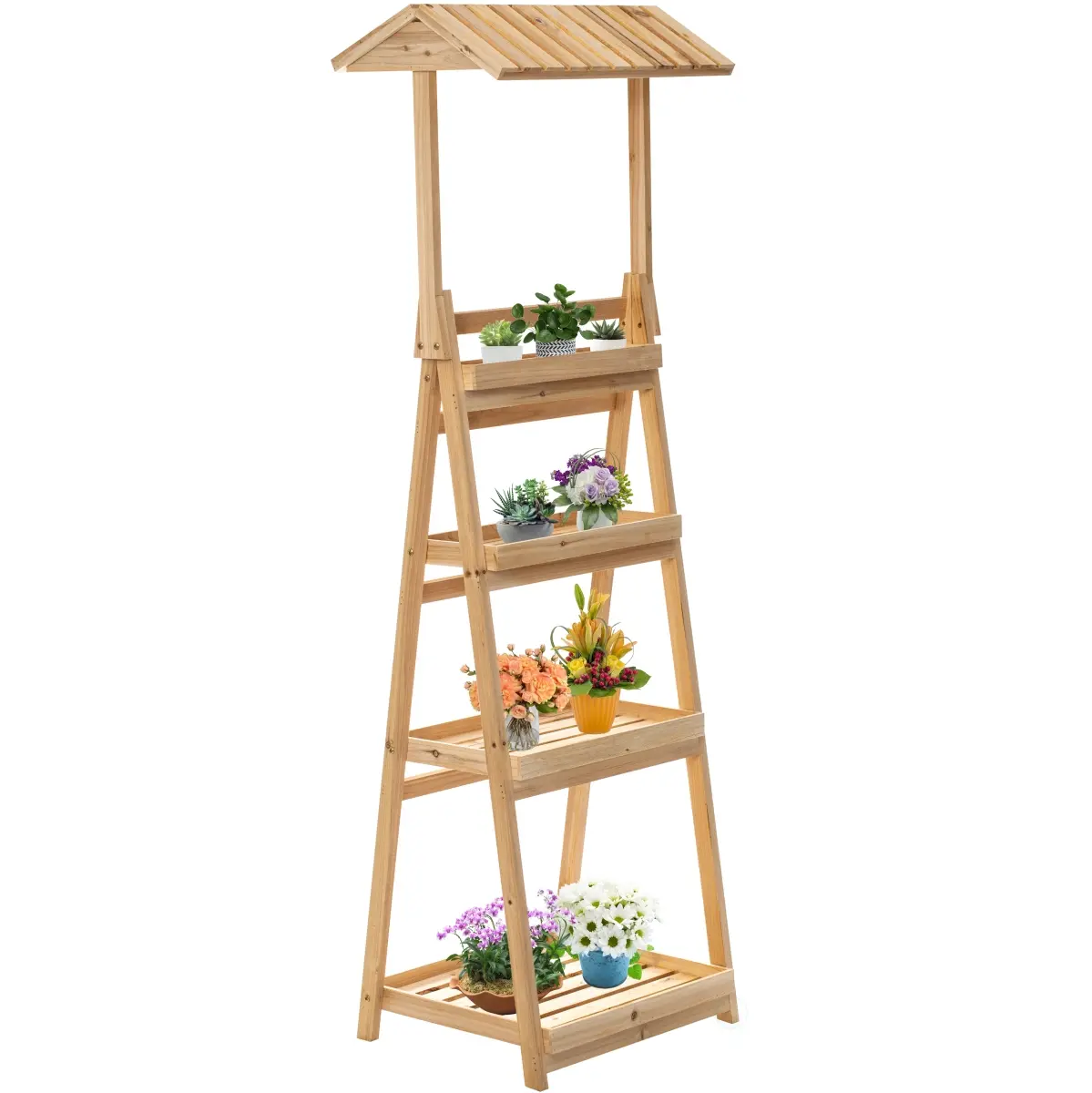 Vintiquewise QI004599 4-Tier Rustic Wooden Shelf - Rustic Flower Pot Stand, Succulent Planter Holder, Multi-Functional Storage Rack, Bookcase for Indoor & Covered Outdoor Spaces