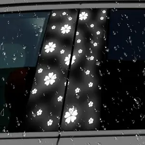 Heart Flower Reflective Car Center Pillar Sticker, Waterproof Vinyl B Column Decal, Vehicle Exterior Decoration Window Ornament