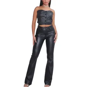 Metallic Bootcut Pants - Womenswear Denim with Metallic Finish, Comfortable Fit, Side Pockets, Statement Style