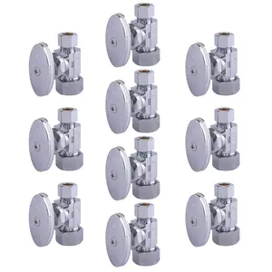 1/2 PEX to 3/8 Compression Supply Valve, Multi-Turn Straight Stop Valve, Lead-Free Chrome-Plated Forged Brass for Copper Piping, 10-Pack, for Faucets and Toilets