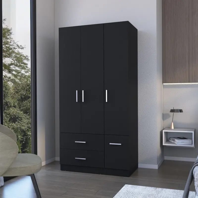 Douglas Armoire in melamine two drawers hanging rod and 4 doors.