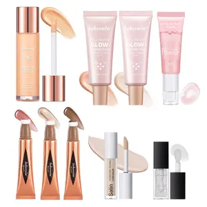 9-in-1 Complete Makeup Kit for Beginners, 2 Counts Glow Foundations + Makeup Primer + Hydrating Concealer + Moisturizing Lip Gloss + Highlighter Stick + Contour Stick + Blush Stick, Full Face Makeup Set for Women, Daily Makeup Kit