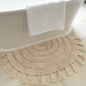 Beautiful Boho Rug with Tassels for Your Bathroom - Soft Half Circle  Cotton Mat Fits Perfectly Into Your Home - A Cute, Non-Slip and Absorbent Crochet Rug Ideal to Enhance Any Bath/Bedroom Decor
