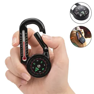 2 IN 1 Compass Thermometer Carabiner, Portable Outdoor Navigation Clip with Celsius & Fahrenheit Temperature Gauge, Lightweight Backpack Keychain for Hiking, Camping, Trekking, Travel and Outdoor Gear