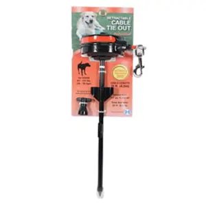 212 MAIN Reflective Retractable Cable Tie-Out with Stake for Dogs & Cats, Black & Red, 80-100 Oz, Visible Pet Lead Accessory