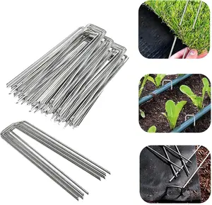 Landscape Staples Galvanized U-Shaped Garden Stakes, 6 Inch 25 Pcs Garden Staples, Yard Stakes, Stakes for Inflatables, Irrigation Tubing, Holding Fence, Tarpaulin (25, 6 INCH)