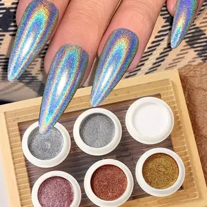 Chrome Mirror Powder Set, 6pcs/set Aurora Rainbow Color Nail Art Powder, Stunning Nail Art Accessories for Women & Girls, Glitter Kit