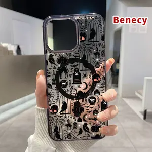 Magnetic Phone Case for iPhone 15 16 14 Pro Max 13 12 11 XR XS Plus E Halloween Enchantment Pattern Shockproof Soft Silicone Transparent Protective Cover Supports Wireless Charging
