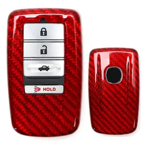 iJDMTOY Real/Genuine Gloss Red Carbon Fiber Key Fob Cover, For Acura ILX RLX TLX RDX MDX Keyless Smart Key