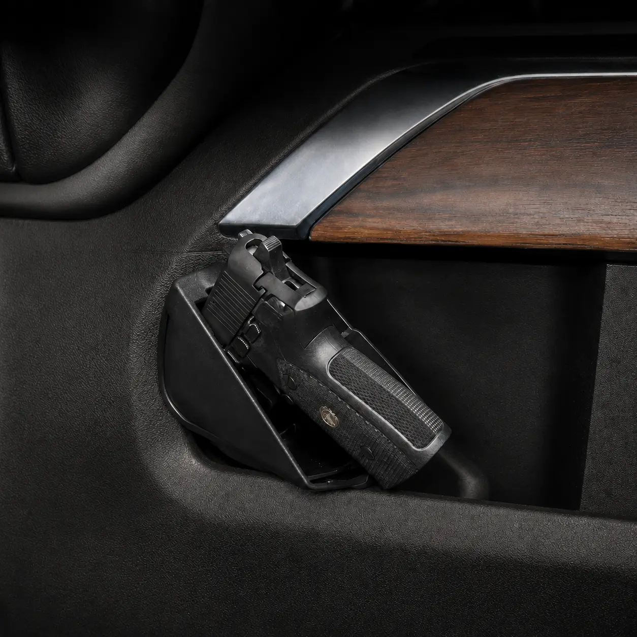 Truck Sidearm Holster for 2019-2022 Chevy Silverado & GMC Sierra 1500, Center Console Side Pocket Mount, Magnetic Retention Vehicle Holster, Low-Profile Interior Storage Holder