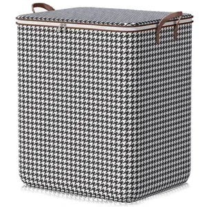 Houndstooth Pattern Storage Carrying Bag, 1 Count Foldable Large Capacity Clothes Storage Bag with Handle, Portable Zipper Storage Organizer for Home, Space Saving Bag