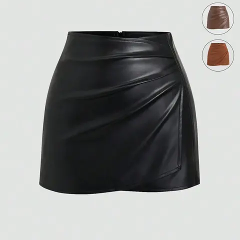 Women's American Vintage Sexy Bodycon Fitted Basic Solid Color PU Mini Skirt Bottom Piece, Womenswear Versatile Contour Skirt For All Seasons