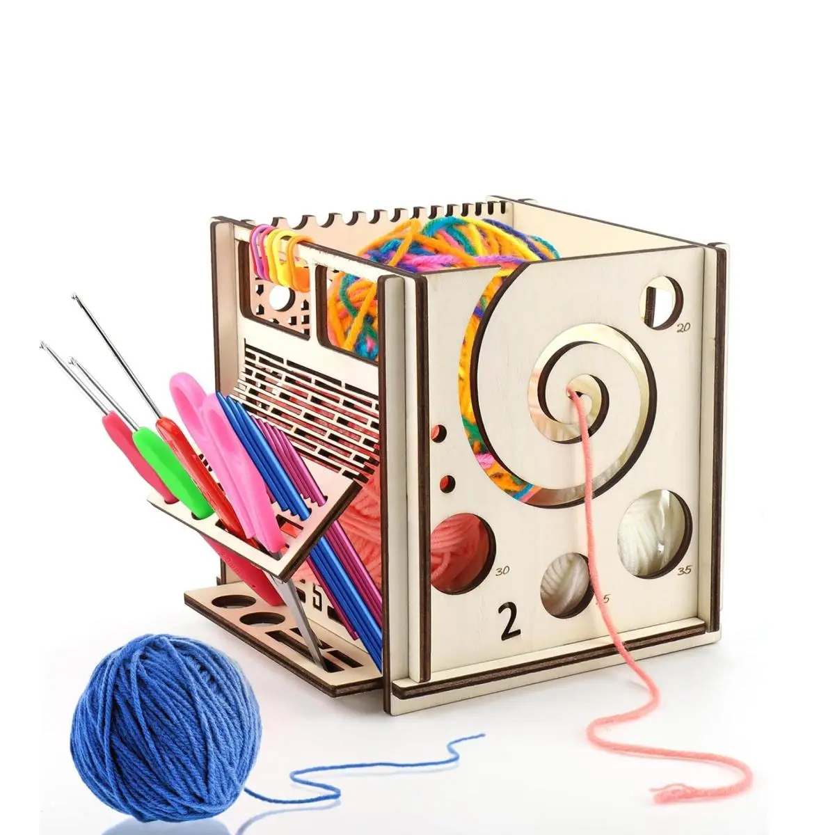 Wooden Knitting Storage Box, 1 Count Multifunctional Knitting Yarn Holder, Knitting Bag Yarn Organizer, Diy Crochet Knitting Storage Box [only Storage