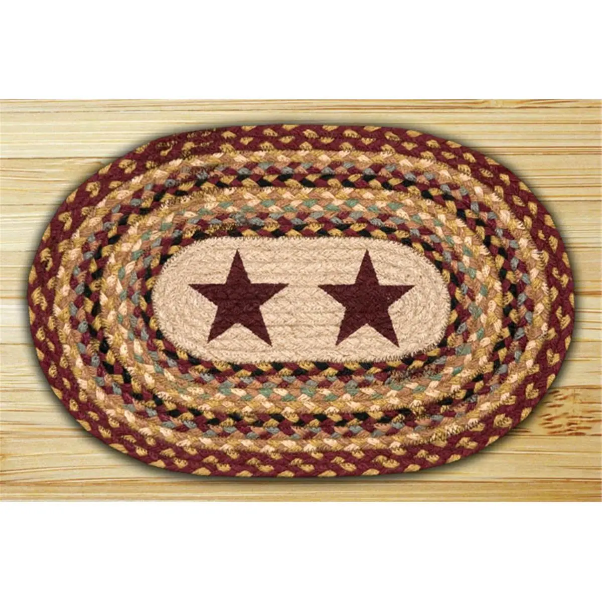 212 MAIN Burgundy Stars Oval Jute Earth Table Placemats - Eco-Friendly, Biodegradable, Hand-Stenciled Natural Household Placemat, 13"x19" Oval Shape, Spot Clean Kitchen Decor Accessory