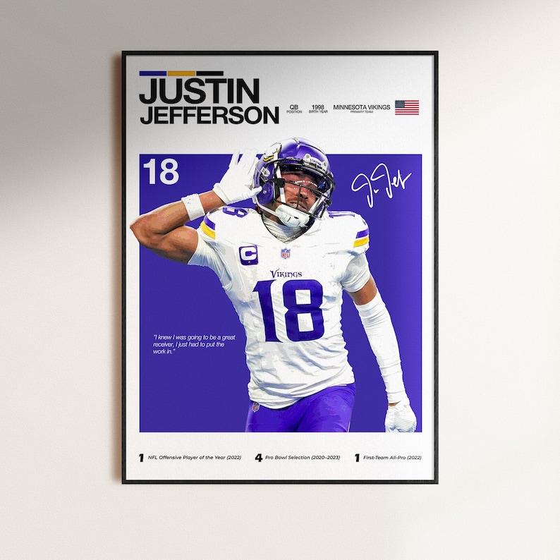 Justin Jefferson Poster, Football Receiver Wall Art, Minnesota Star Print, Sports Decor Gift for Fans (Frame Not Included)
