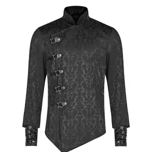 Unique Black Mens Formal Shirt Top Collar Prom, Party, Wedding Groom Anime Cosplay Halloween Costume