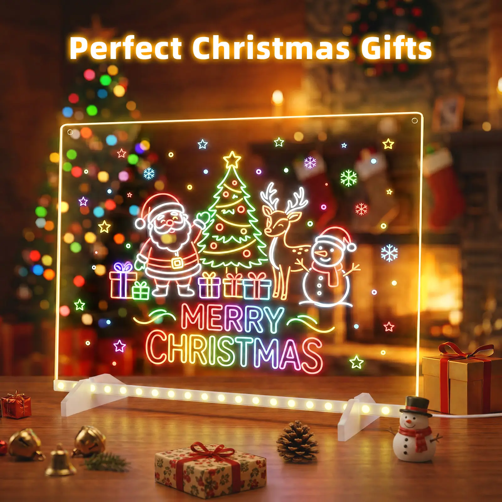 Lumiboard 16" Light Up Acrylic Message Board 13 Neon Glow Modes Erasable Doodle Pad | Screen-Free Creative Gift for Kids