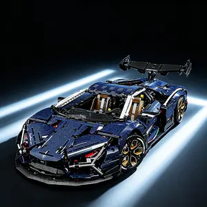 4100pcs Super Car Building Blocks Model Set, Starry Blue Glossy Body, Low Profile Wide Body, Scissor Doors, Large Rear Wing, Perfect Gift