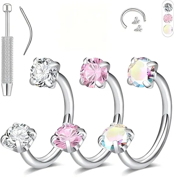 18G Implant Grade Titanium Horseshoe Nose Ring, 8mm Double CZ Gemstone Septum Jewelry for Women, Hypoallergenic Helix Hoop for Cartilage & Tragus, Non Tarnish Valentine's Day Gift