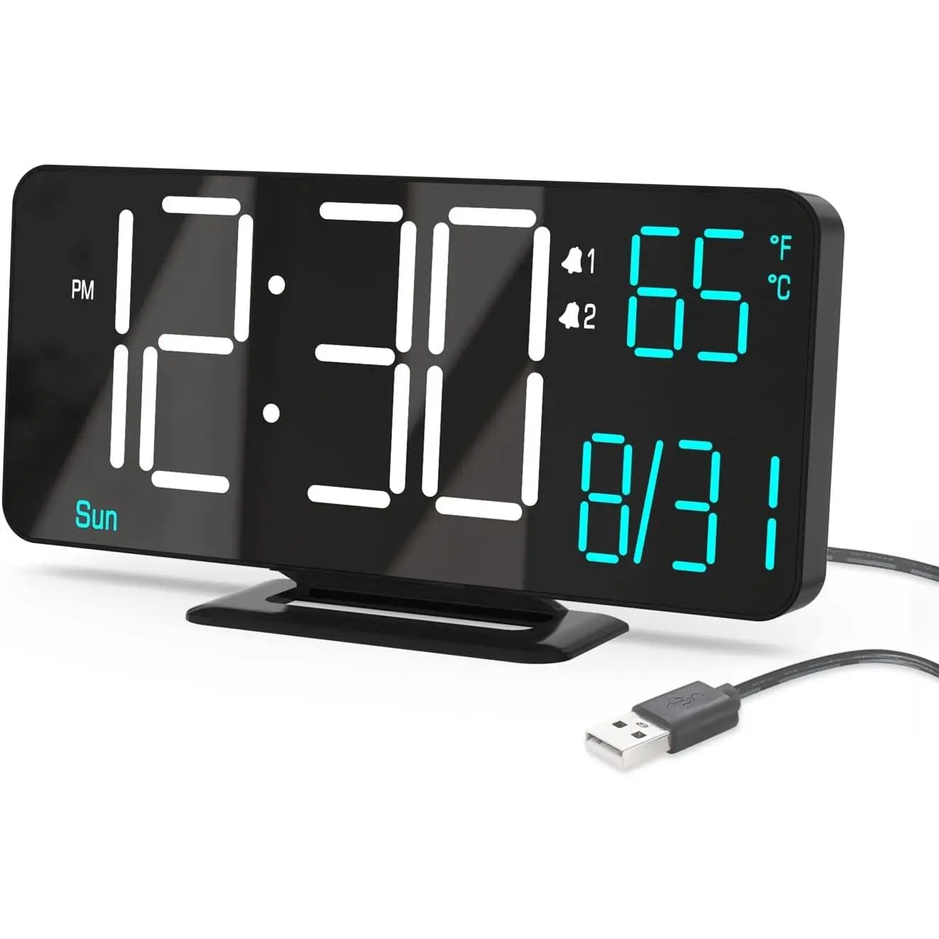 Digital Clock for Bedroom 6.7in Small Digital Alarm Clock Black, Dimming,12/24h,Date,Day of Week, Indoor Temperature,Desk Clocks for Classroom, LED Clocks for Living Room, Digital Calendar