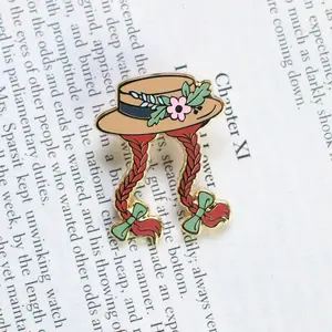 Anne of Green Green Gables Braids and Straw Hat Hard Enamel Pin | Cottagecore Gift button