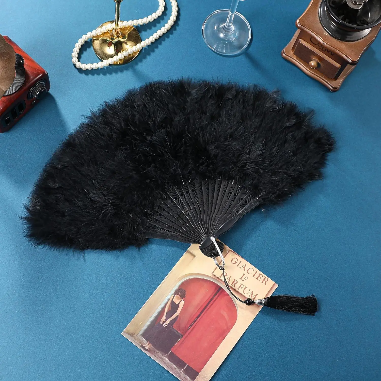 Black Feather Fan - Renaissance Fan,Rave Fan,Hand Fan Foldable,Feather Fan for 1920s Gatsby Party,Clothing Accessories and Party Decorations - Home Improvement.