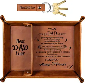 Father's Day Gift Best Dad Ever Gifts for Dad from Daughter, Birthday Gifts for Dad PU Leather Valet Tray and Keychain, Christmas Dad Gifts from Daughter Son Wife