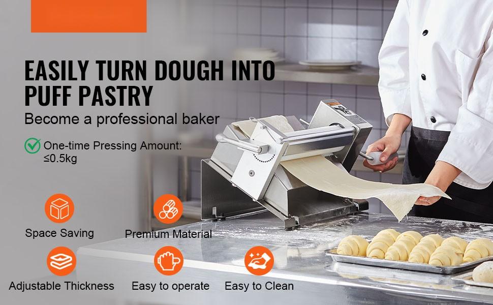 Manual Dough Sheeter Machine, 1/2 Inch Maximum Thickness, Hand Crank Pastry Roller Press For Pasta And Pizza Dough, Bakery Equipment For Commercial Kitchens, Durable Stainless Steel Construction, Easy To Clean And Maintain