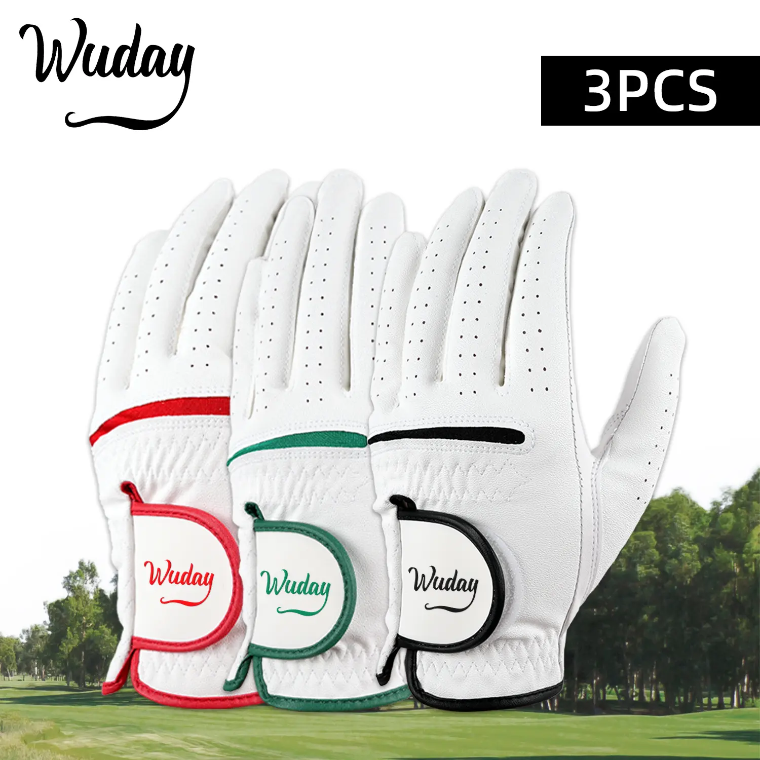 3Pcs Left Handed Golf Gloves for Men Non-Slip PU Grip with Sheepskin Palm & Adjustable Closure Tab Comfortable and breathable perforated design sohochic
