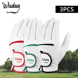 3Pcs Left Handed Golf Gloves for Men Non-Slip PU Grip with Sheepskin Palm & Adjustable Closure Tab Comfortable and breathable perforated design