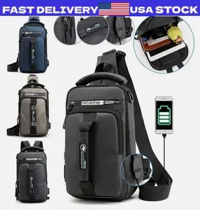 Anti-theft Men's Sling Crossbody Bag Chest Shoulder Messenger Backpack USB Port