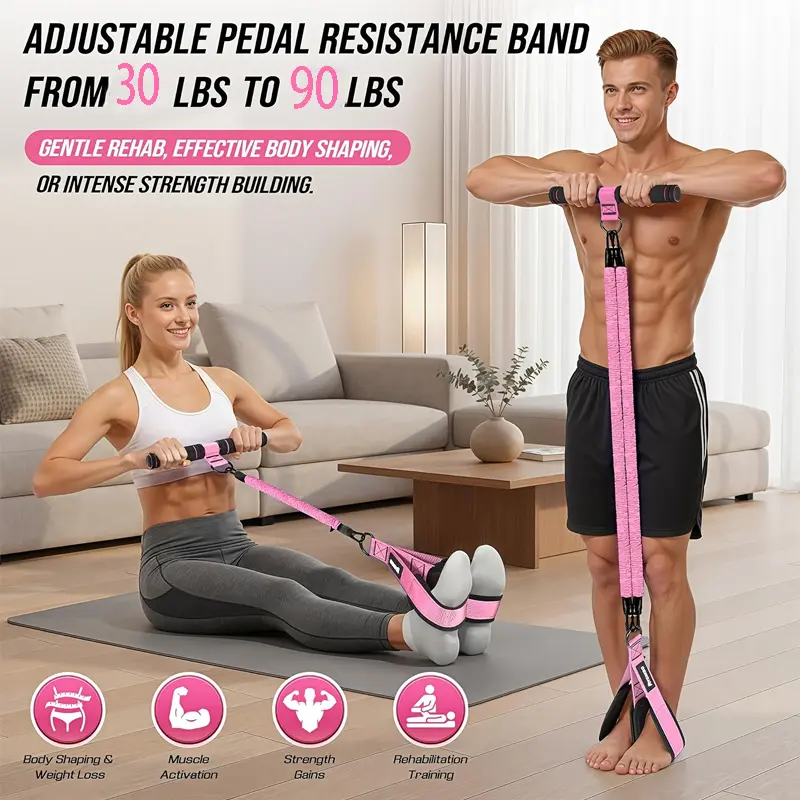 Adjustable Pedal Resistance Band 30-60 lbs with Handles, Multifunctional Foot Resistance Bands for Home Gym, Gym Workout Equipment, Leg Workout Equipment, Rehabilitation Training, Body Shaping, Strength Building for Men Women, Muscle Training Band
