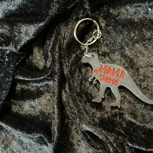 Dino-Mite Family: Custom Dinosaur Family Keychains – Personalize Your Roaring Crew! (Charcoal- MAMA)