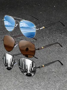3 pairs of classic retro pilot astronaut iron framed sunglasses,available in multiple colors.UV400 lenses provide UV protection,fashionable glasses suitable for daily wear,men's and women's trendy accessories, Modern Trendy Sunglasses
