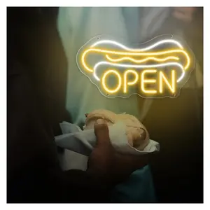 Sign Illuminated Open Neon Hamburger Shop Sandwich Business Signage Restaurant Sign Wall Decoration 18.9cm×35cm