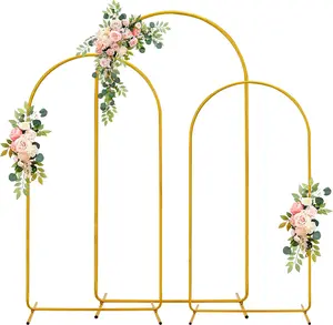 3 Pack Wedding Arch Backdrop Stand, Gold Balloon Arch Stand (6FT, 4.9FT, 3.9FT), Set of 3 Arched Frame Decoration for Wedding, Birthday, Baby Shower,