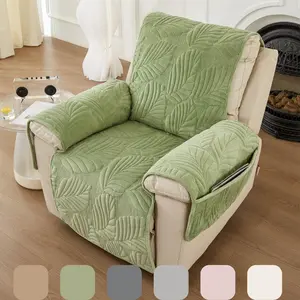 Large Recliner Cover Leaf Embossed Lazy Boy Chair Slipcover for Pets - 89 in Green Leaf Patterned Furniture Protector