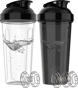 2 Pack- 28 oz Protein Shaker Bottles for Protein Mixes - 2x Wire Whisk | Leak Proof Shaker Cups for Protein Shakes | Protein Shaker Bottle Pack (Black/Transparent)