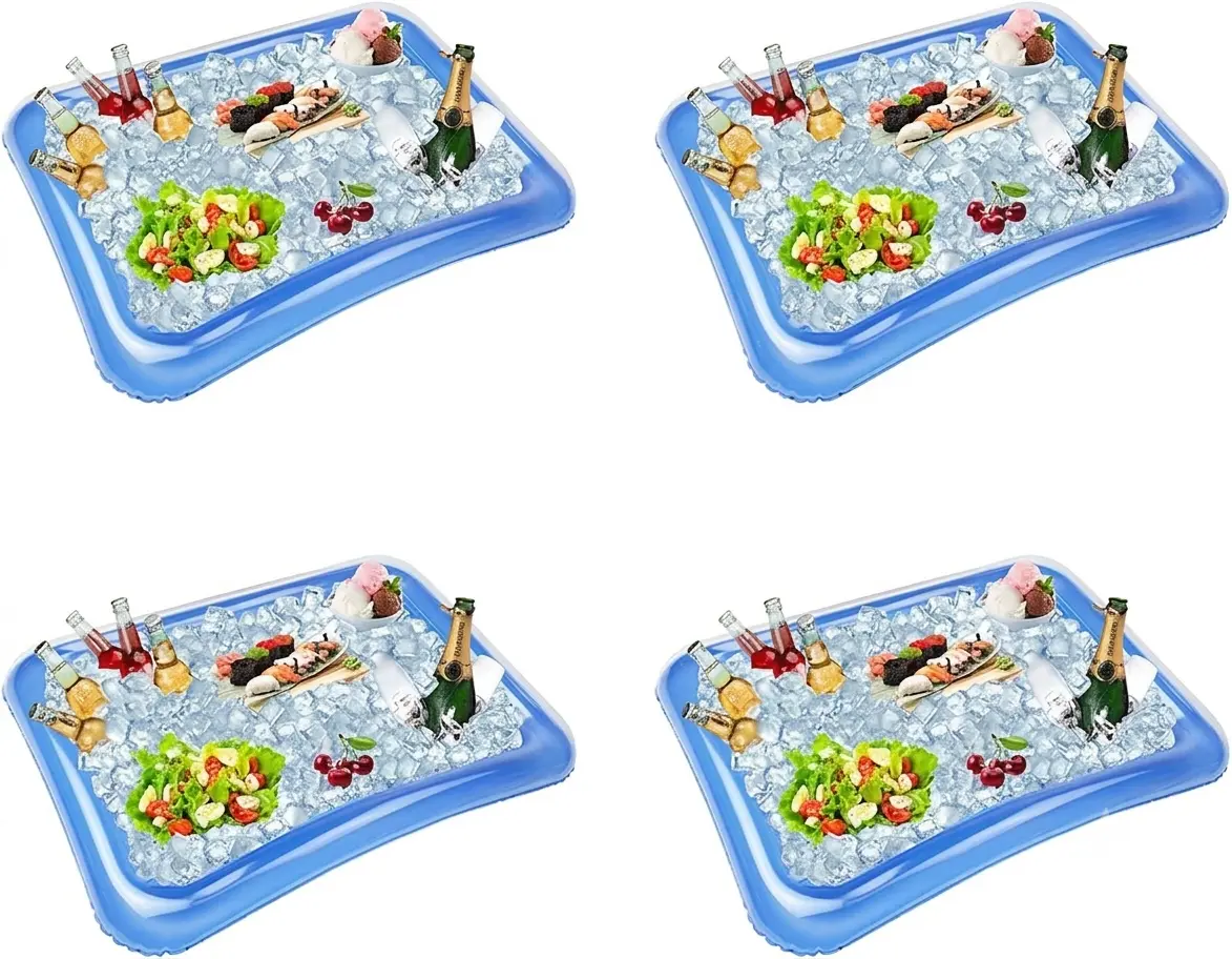 4-Pack Inflatable Ice Serving Bar Cooler for Parties, BBQ, Picnic & Buffet – Large Ice Food and Drink Cooler Tray, Portable Beverage Chiller, Salad Serving Bar, Outdoor & Indoor Party Supplies