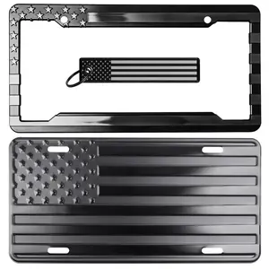 American Flag License Plate, Frame, and Key Tag Combo Black-on-Matte Black