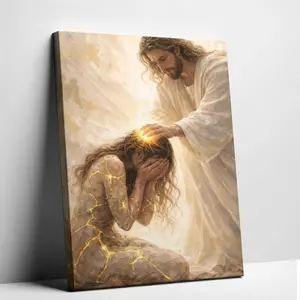 Healed By Him Christian Art Canvas, Jesus and Woman Wall Art, Jesus Print, LDS Art, Bible Art, Jesus with Girl, Religious Prints, Jesus Wall Art, Jesus Art Decor Decoration Artistic posters
