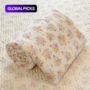French Vintage-Style Summer Floral Print Quilt featuring Rose Floral Pattern and Lace Trim - soft, breathable, and lightweight summer blanket ideal for bedroom, office, living room, or for general home relaxation during the warmer months #GLOBAL PICKS