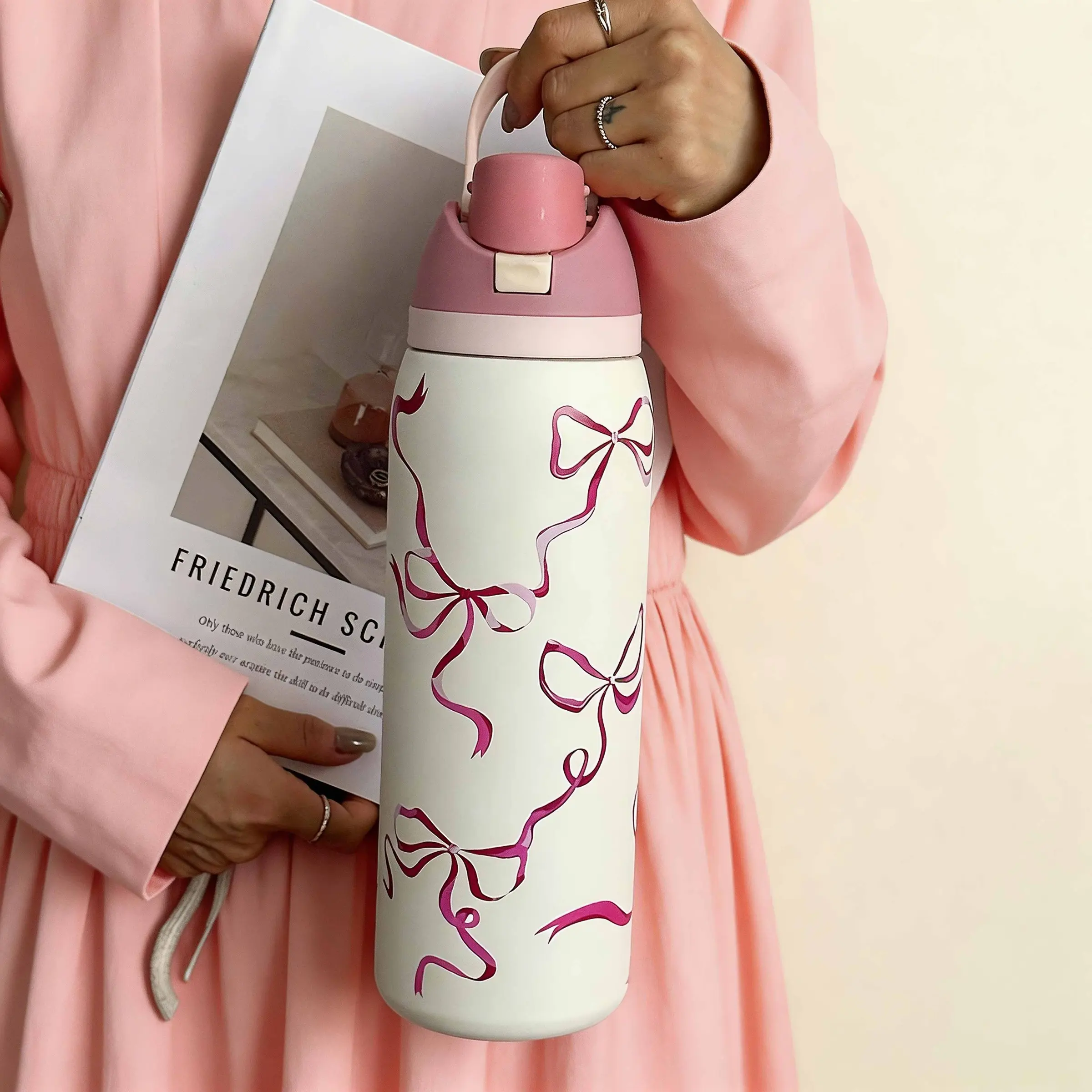 Butterfly Knot Design Water Bottle, Stainless Steel Thermal Insulated Dual-Layer Vacuum Flask, 24oz/32oz/40oz Capacity, Sports Travel Gym Cup, Insulated Tumbler, Drinkware